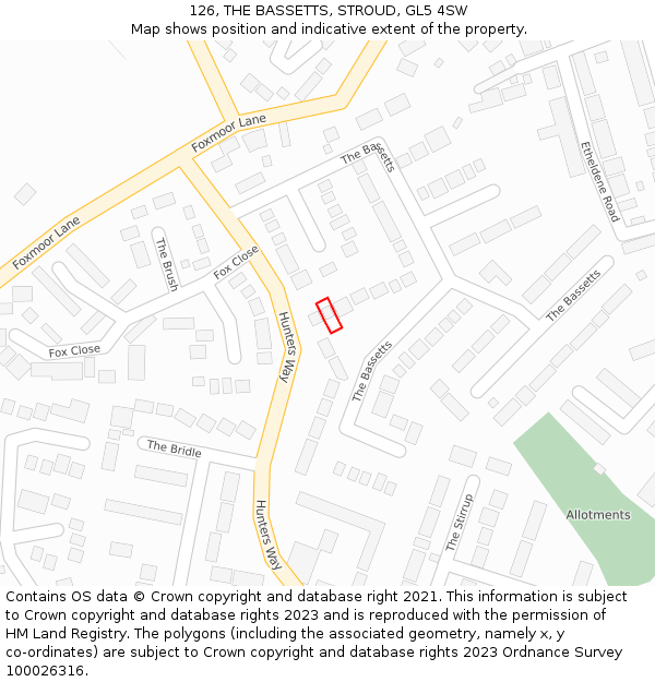 126, THE BASSETTS, STROUD, GL5 4SW: Location map and indicative extent of plot