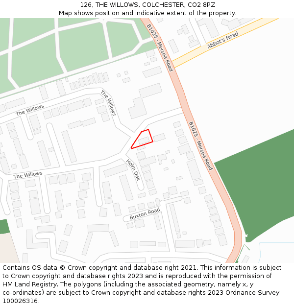 126, THE WILLOWS, COLCHESTER, CO2 8PZ: Location map and indicative extent of plot