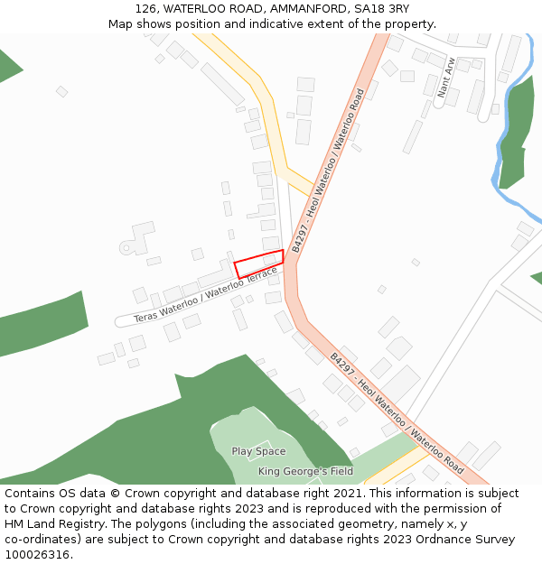 126, WATERLOO ROAD, AMMANFORD, SA18 3RY: Location map and indicative extent of plot