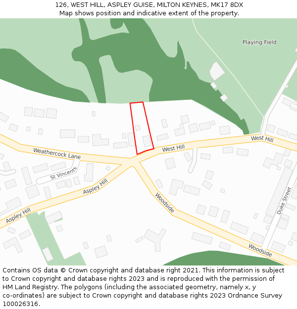 126, WEST HILL, ASPLEY GUISE, MILTON KEYNES, MK17 8DX: Location map and indicative extent of plot