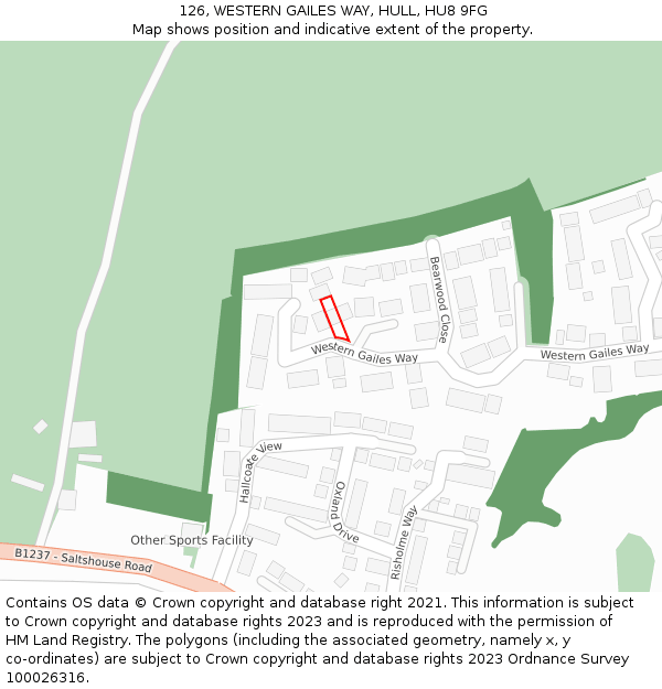 126, WESTERN GAILES WAY, HULL, HU8 9FG: Location map and indicative extent of plot