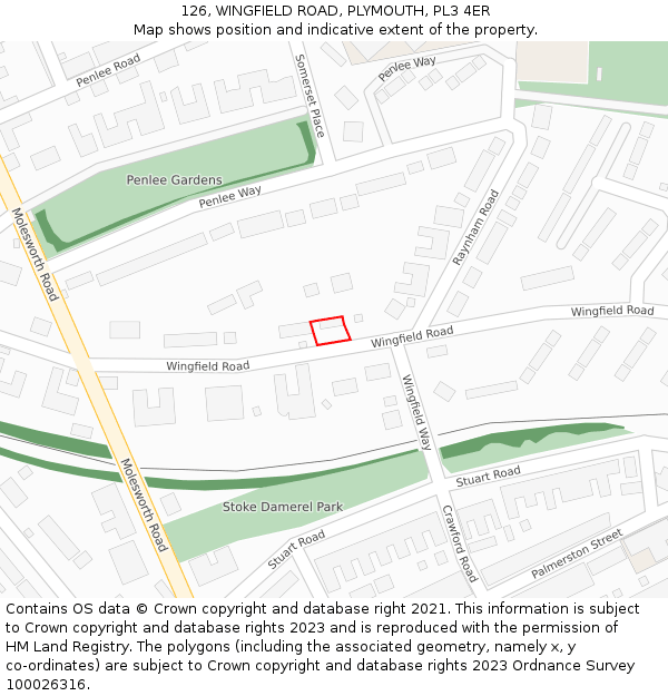 126, WINGFIELD ROAD, PLYMOUTH, PL3 4ER: Location map and indicative extent of plot
