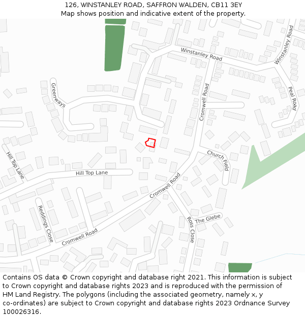 126, WINSTANLEY ROAD, SAFFRON WALDEN, CB11 3EY: Location map and indicative extent of plot