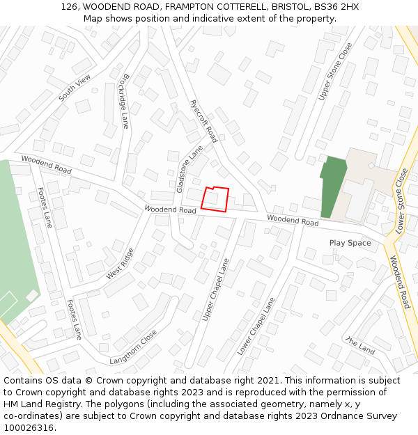 126, WOODEND ROAD, FRAMPTON COTTERELL, BRISTOL, BS36 2HX: Location map and indicative extent of plot