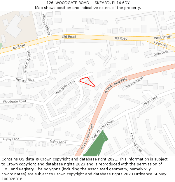 126, WOODGATE ROAD, LISKEARD, PL14 6DY: Location map and indicative extent of plot