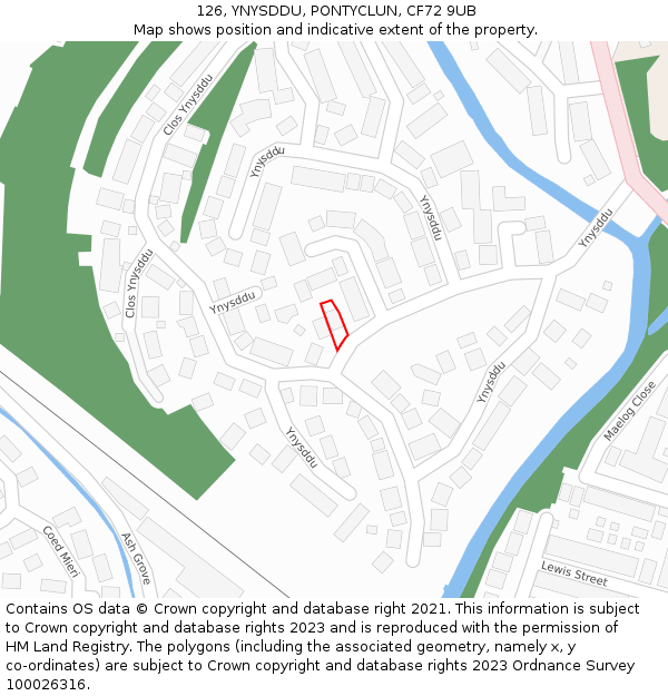 126, YNYSDDU, PONTYCLUN, CF72 9UB: Location map and indicative extent of plot