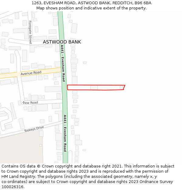 1263, EVESHAM ROAD, ASTWOOD BANK, REDDITCH, B96 6BA: Location map and indicative extent of plot