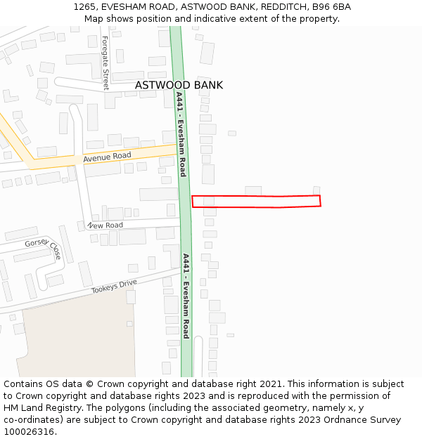 1265, EVESHAM ROAD, ASTWOOD BANK, REDDITCH, B96 6BA: Location map and indicative extent of plot