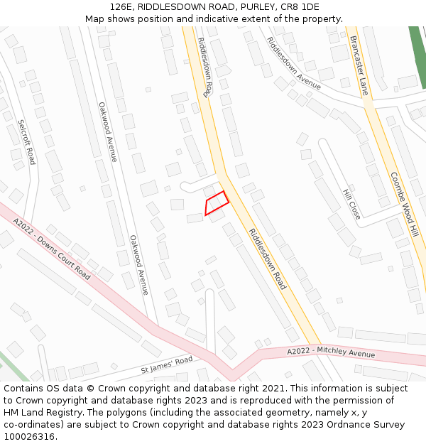 126E, RIDDLESDOWN ROAD, PURLEY, CR8 1DE: Location map and indicative extent of plot