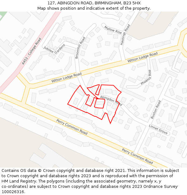 127, ABINGDON ROAD, BIRMINGHAM, B23 5HX: Location map and indicative extent of plot