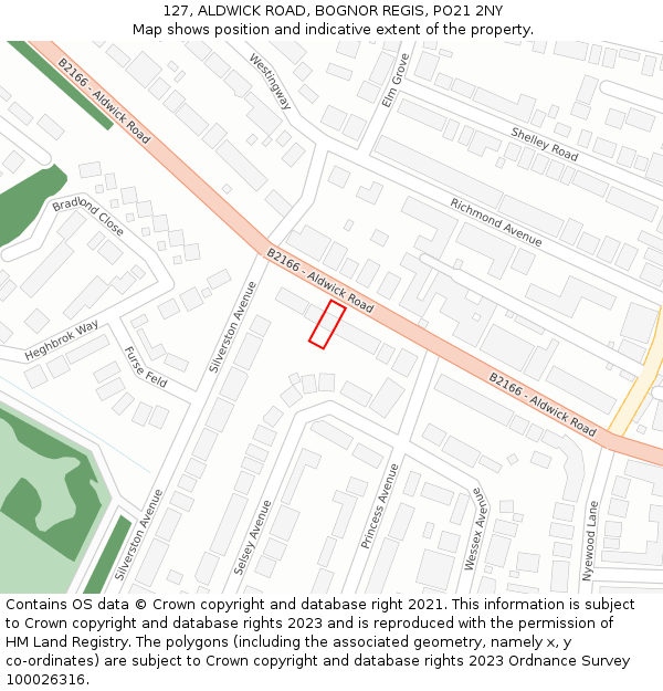 127, ALDWICK ROAD, BOGNOR REGIS, PO21 2NY: Location map and indicative extent of plot