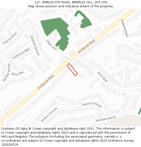 127, AMBLECOTE ROAD, BRIERLEY HILL, DY5 2YD: Location map and indicative extent of plot