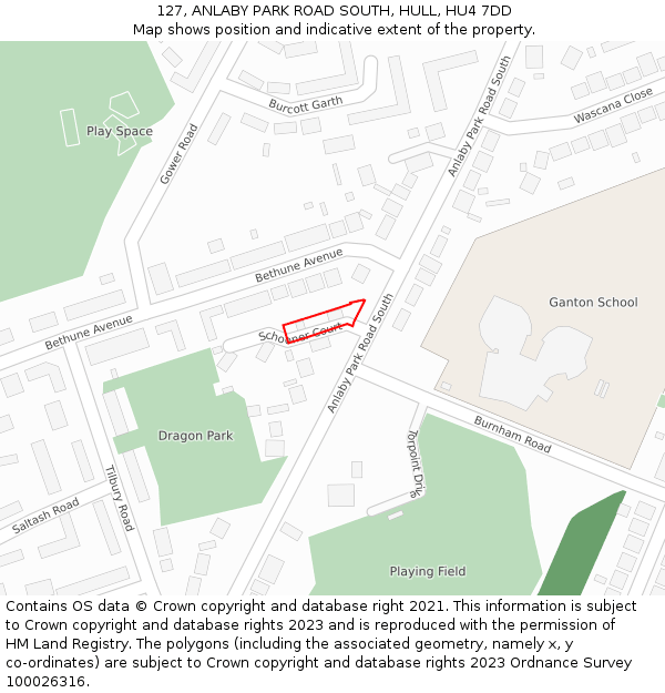 127, ANLABY PARK ROAD SOUTH, HULL, HU4 7DD: Location map and indicative extent of plot