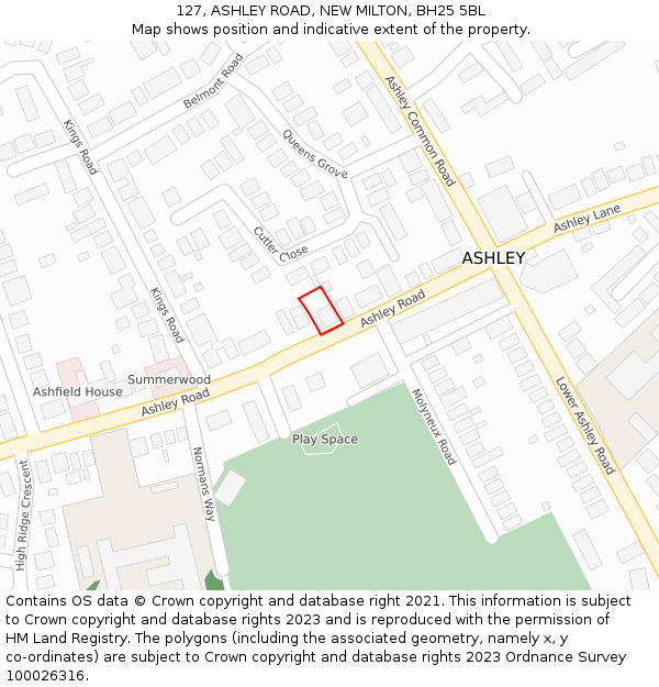 127, ASHLEY ROAD, NEW MILTON, BH25 5BL: Location map and indicative extent of plot