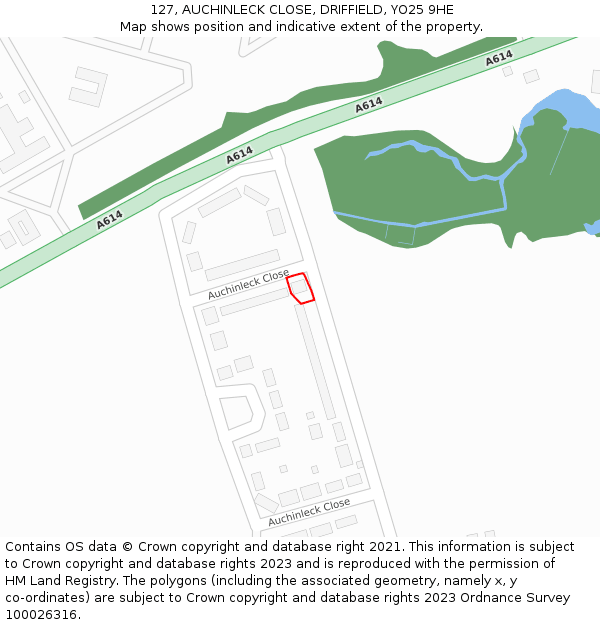 127, AUCHINLECK CLOSE, DRIFFIELD, YO25 9HE: Location map and indicative extent of plot