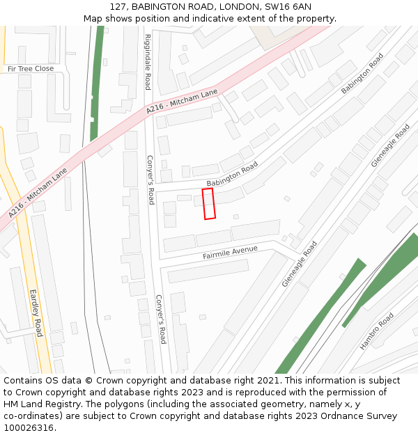 127, BABINGTON ROAD, LONDON, SW16 6AN: Location map and indicative extent of plot