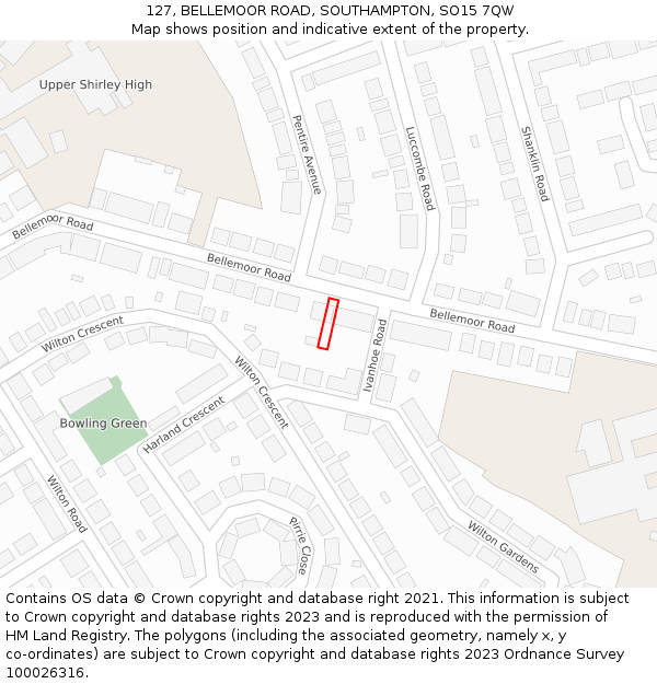 127, BELLEMOOR ROAD, SOUTHAMPTON, SO15 7QW: Location map and indicative extent of plot