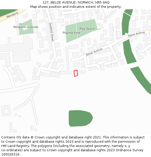 127, BELOE AVENUE, NORWICH, NR5 9AQ: Location map and indicative extent of plot