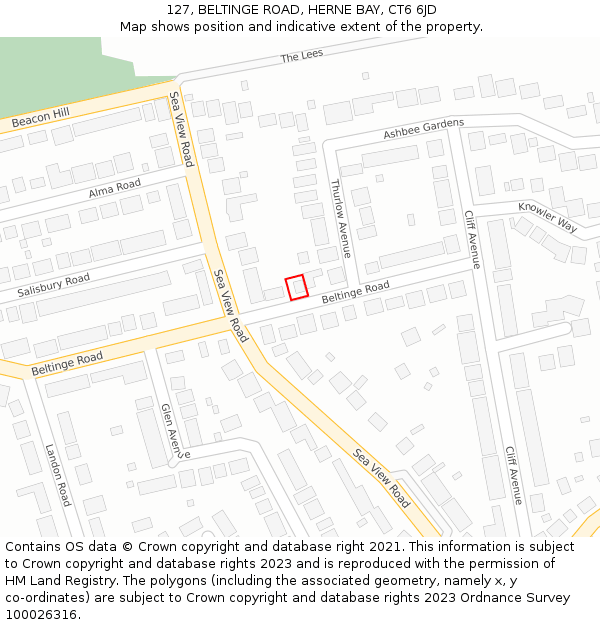 127, BELTINGE ROAD, HERNE BAY, CT6 6JD: Location map and indicative extent of plot