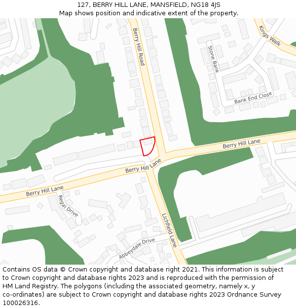 127, BERRY HILL LANE, MANSFIELD, NG18 4JS: Location map and indicative extent of plot