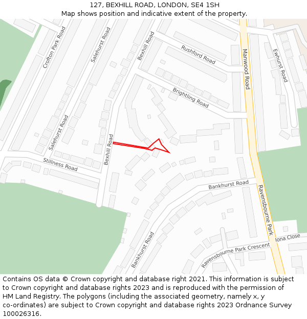 127, BEXHILL ROAD, LONDON, SE4 1SH: Location map and indicative extent of plot