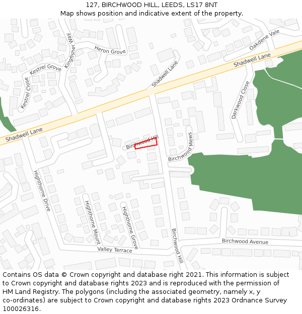 127, BIRCHWOOD HILL, LEEDS, LS17 8NT: Location map and indicative extent of plot