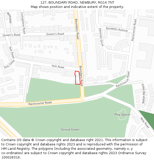 127, BOUNDARY ROAD, NEWBURY, RG14 7NT: Location map and indicative extent of plot