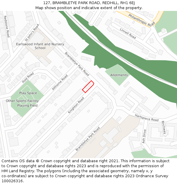 127, BRAMBLETYE PARK ROAD, REDHILL, RH1 6EJ: Location map and indicative extent of plot