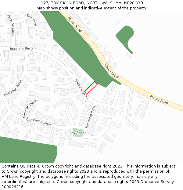 127, BRICK KILN ROAD, NORTH WALSHAM, NR28 9XR: Location map and indicative extent of plot