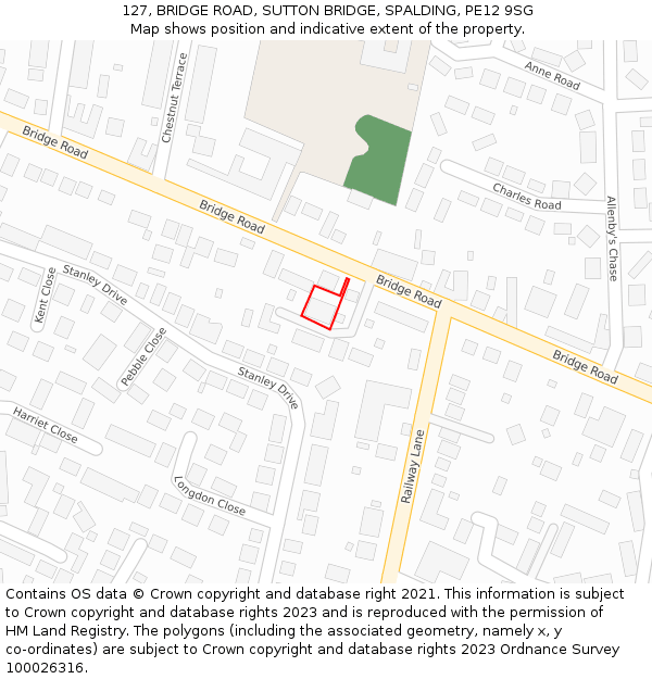 127, BRIDGE ROAD, SUTTON BRIDGE, SPALDING, PE12 9SG: Location map and indicative extent of plot