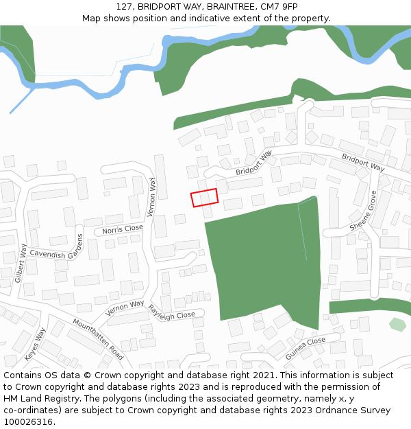 127, BRIDPORT WAY, BRAINTREE, CM7 9FP: Location map and indicative extent of plot