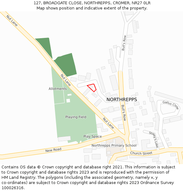 127, BROADGATE CLOSE, NORTHREPPS, CROMER, NR27 0LR: Location map and indicative extent of plot