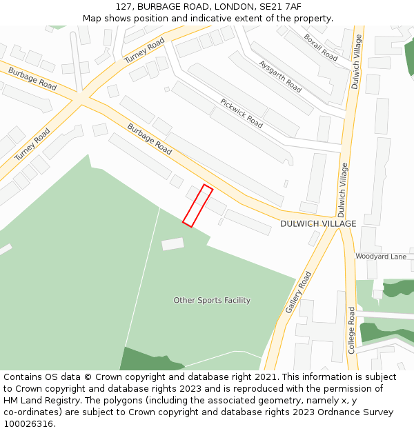 127, BURBAGE ROAD, LONDON, SE21 7AF: Location map and indicative extent of plot