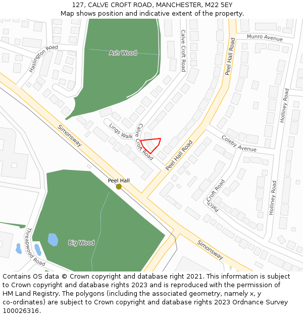 127, CALVE CROFT ROAD, MANCHESTER, M22 5EY: Location map and indicative extent of plot
