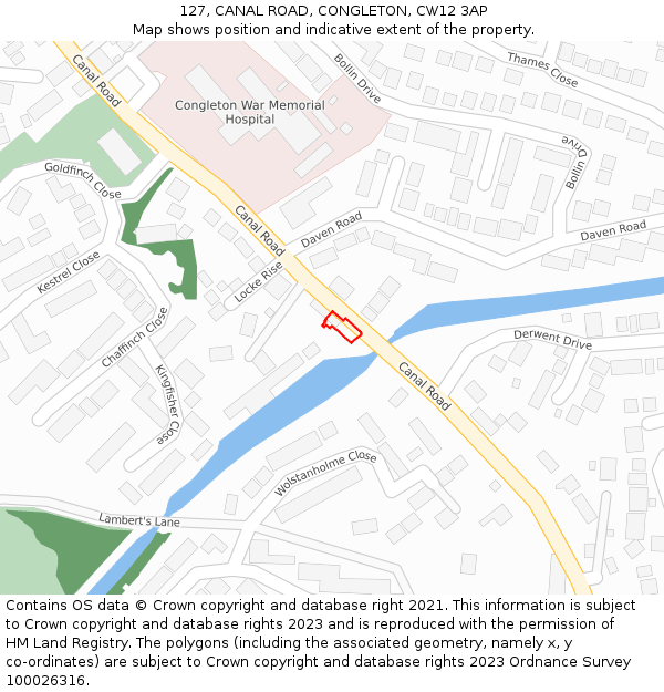 127, CANAL ROAD, CONGLETON, CW12 3AP: Location map and indicative extent of plot