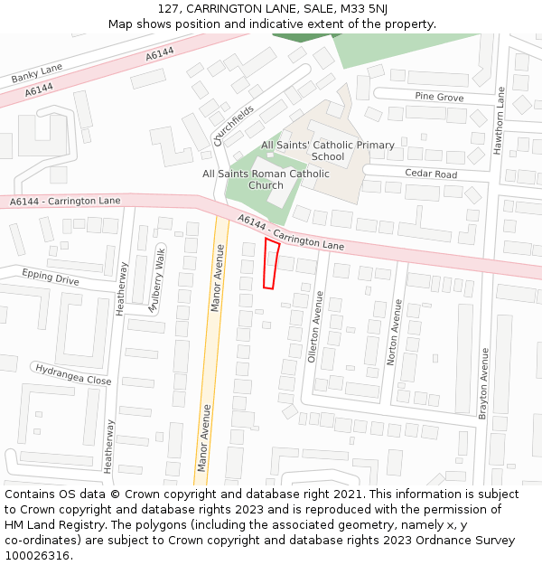 127, CARRINGTON LANE, SALE, M33 5NJ: Location map and indicative extent of plot