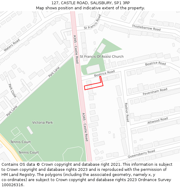 127, CASTLE ROAD, SALISBURY, SP1 3RP: Location map and indicative extent of plot