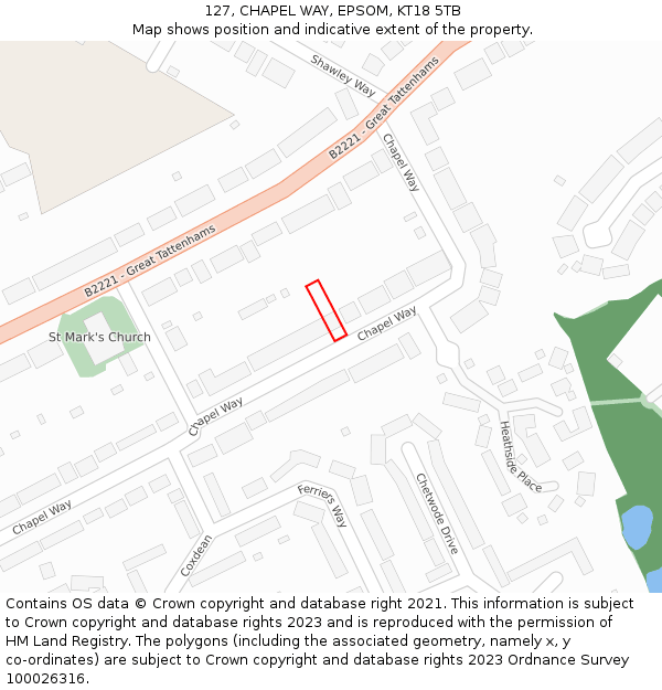 127, CHAPEL WAY, EPSOM, KT18 5TB: Location map and indicative extent of plot