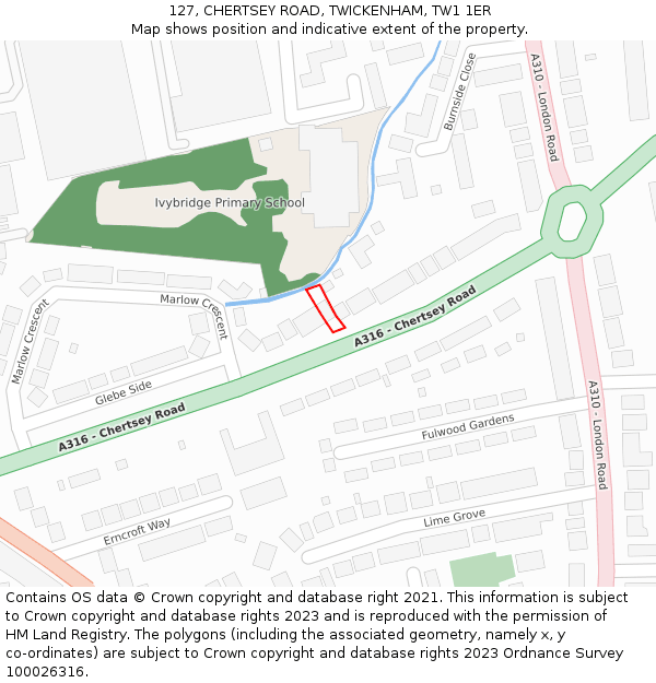 127, CHERTSEY ROAD, TWICKENHAM, TW1 1ER: Location map and indicative extent of plot