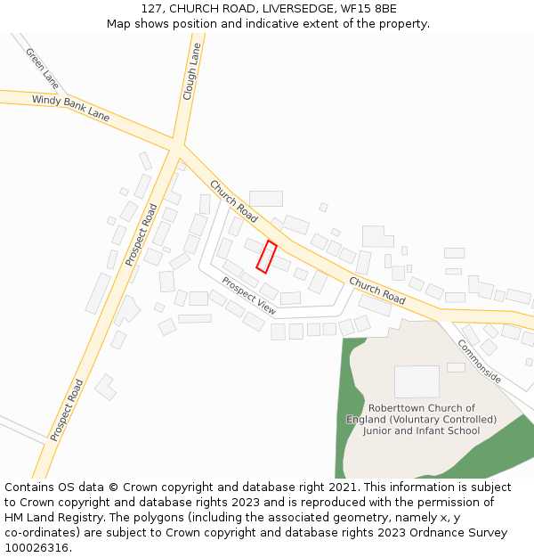 127, CHURCH ROAD, LIVERSEDGE, WF15 8BE: Location map and indicative extent of plot