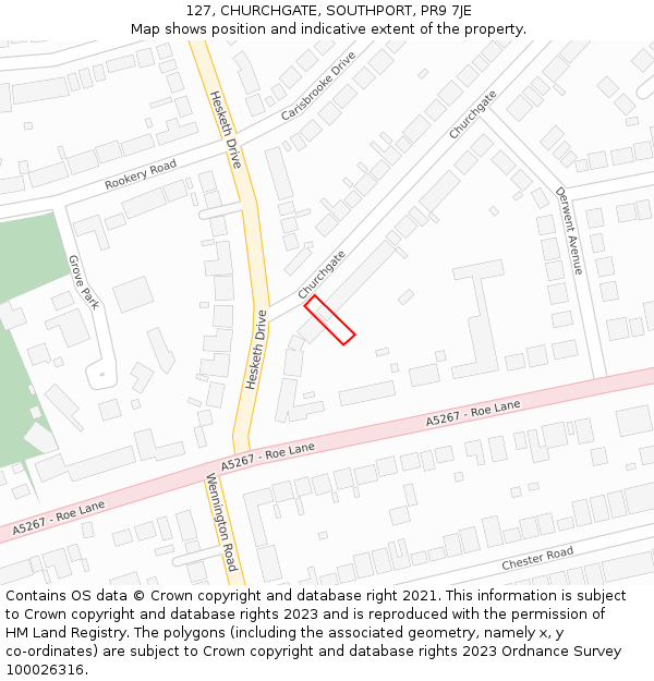 127, CHURCHGATE, SOUTHPORT, PR9 7JE: Location map and indicative extent of plot