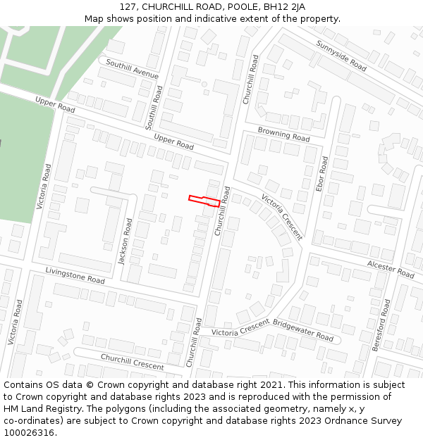 127, CHURCHILL ROAD, POOLE, BH12 2JA: Location map and indicative extent of plot