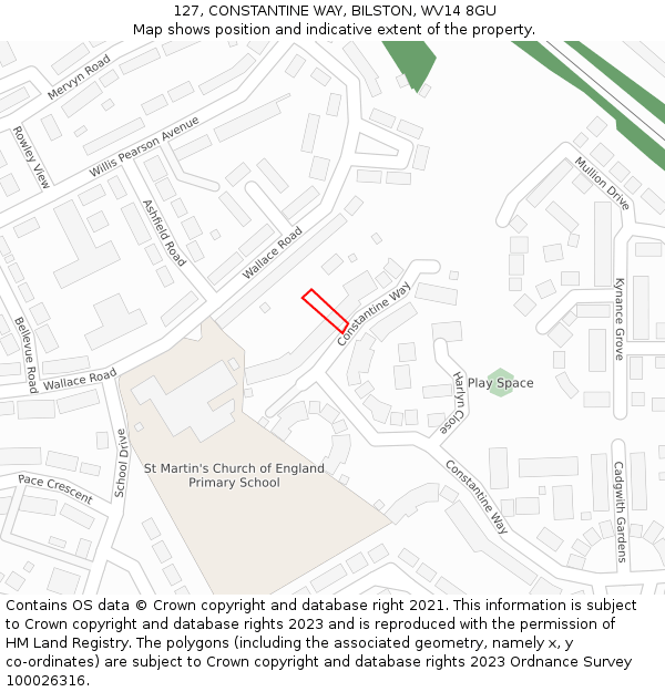 127, CONSTANTINE WAY, BILSTON, WV14 8GU: Location map and indicative extent of plot