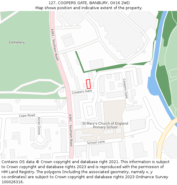 127, COOPERS GATE, BANBURY, OX16 2WD: Location map and indicative extent of plot