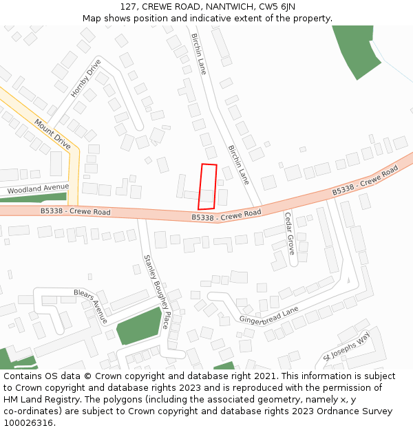 127, CREWE ROAD, NANTWICH, CW5 6JN: Location map and indicative extent of plot