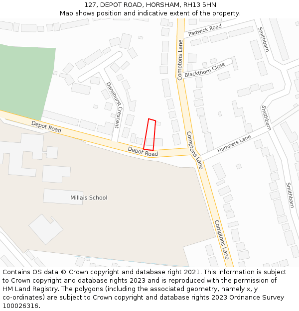 127, DEPOT ROAD, HORSHAM, RH13 5HN: Location map and indicative extent of plot