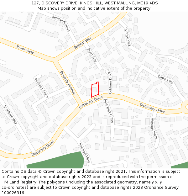 127, DISCOVERY DRIVE, KINGS HILL, WEST MALLING, ME19 4DS: Location map and indicative extent of plot