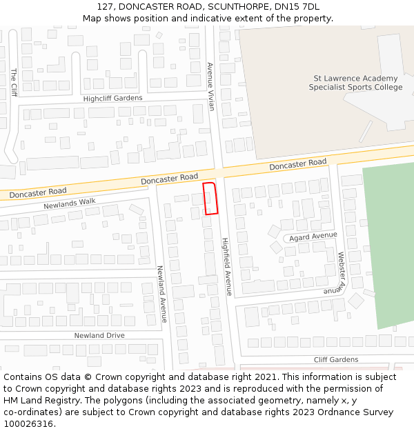 127, DONCASTER ROAD, SCUNTHORPE, DN15 7DL: Location map and indicative extent of plot