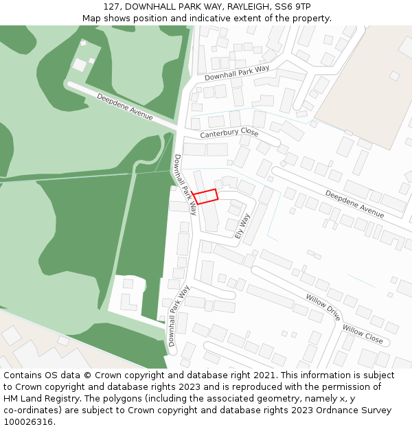 127, DOWNHALL PARK WAY, RAYLEIGH, SS6 9TP: Location map and indicative extent of plot