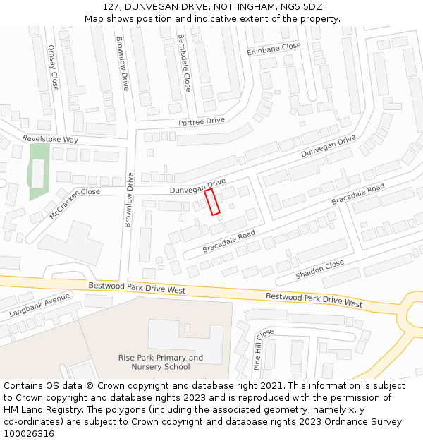127, DUNVEGAN DRIVE, NOTTINGHAM, NG5 5DZ: Location map and indicative extent of plot
